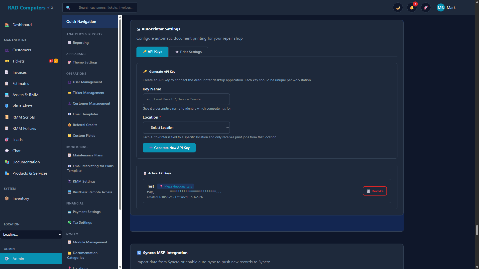 AutoPrinter Settings - Dark Mode