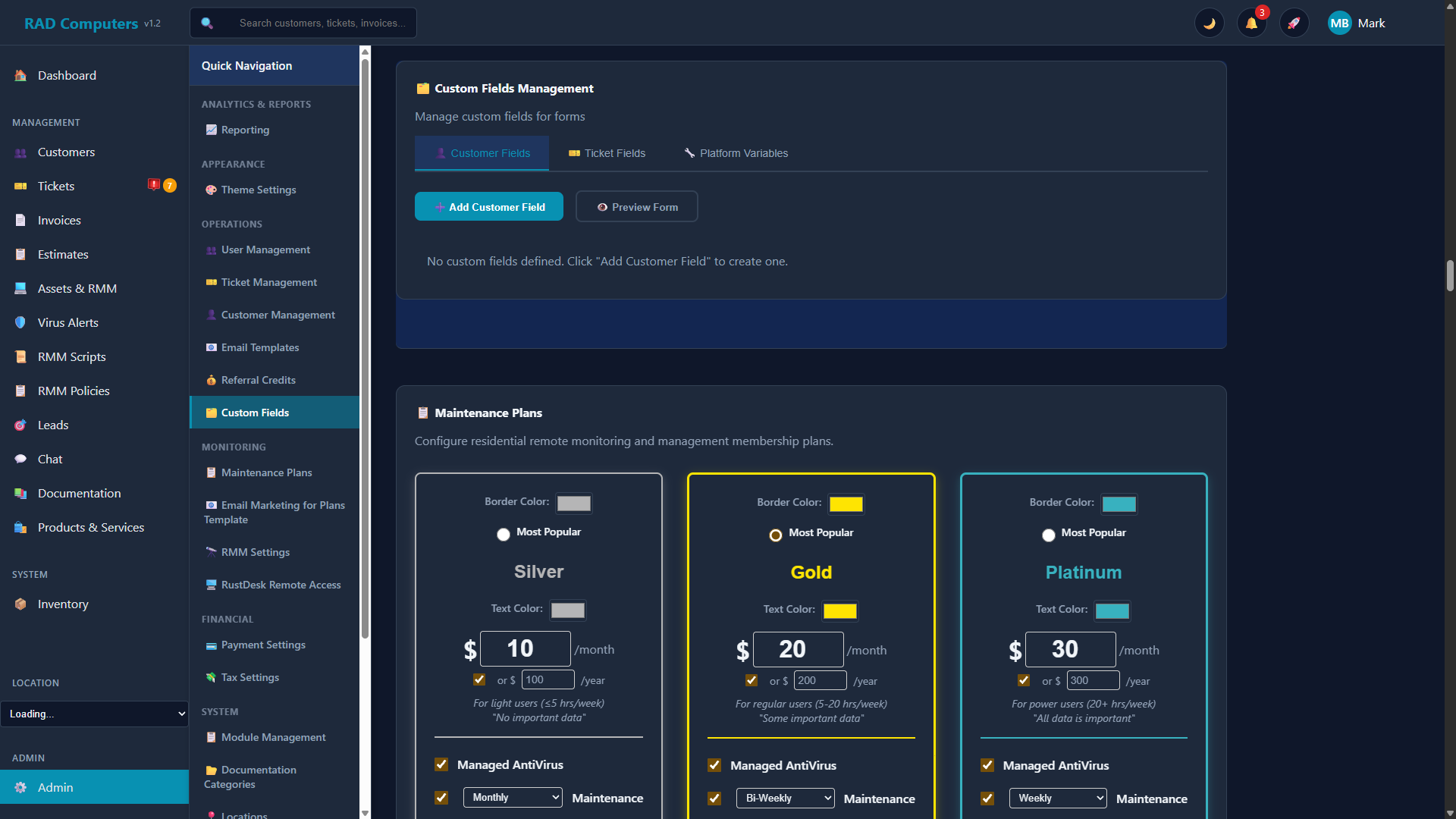 Custom Fields - Dark Mode