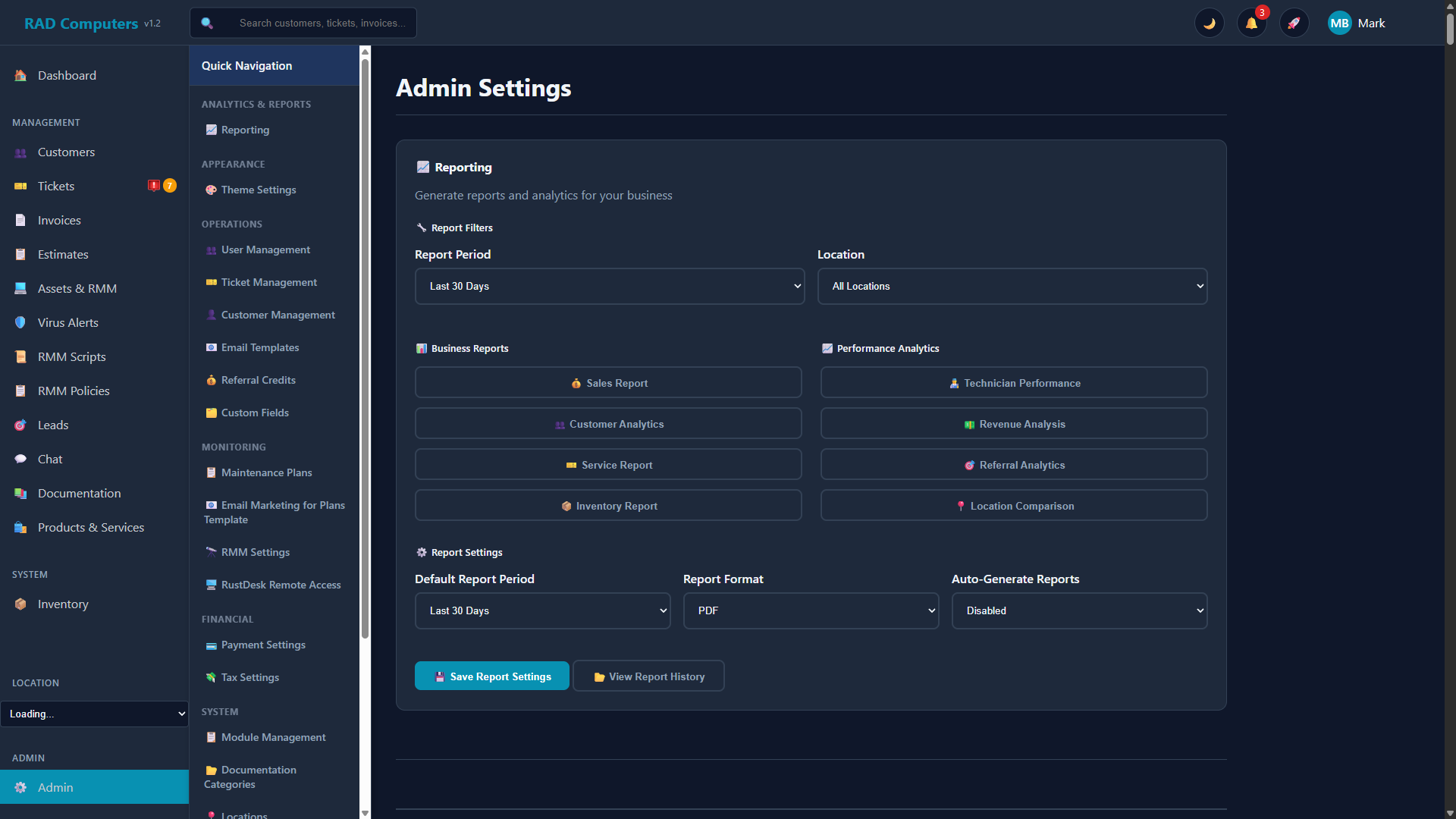 Admin Settings - Dark Mode