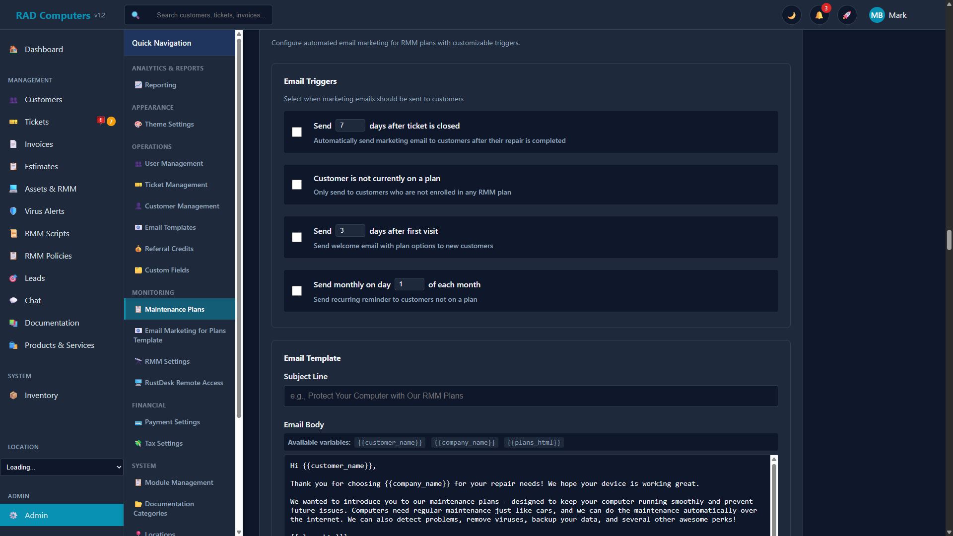 Email Marketing for Plans - Dark Mode