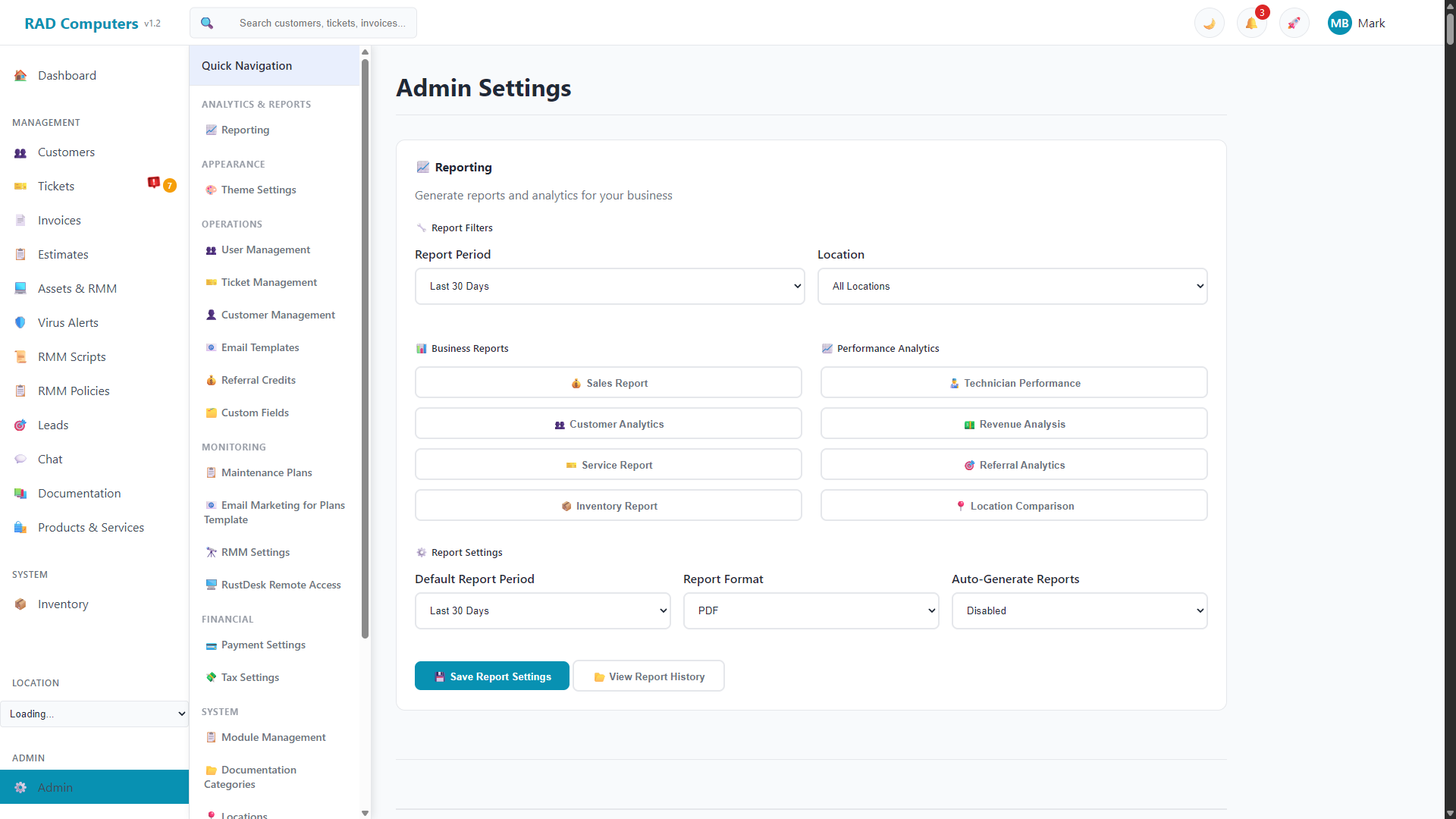 Admin Settings - Light Mode