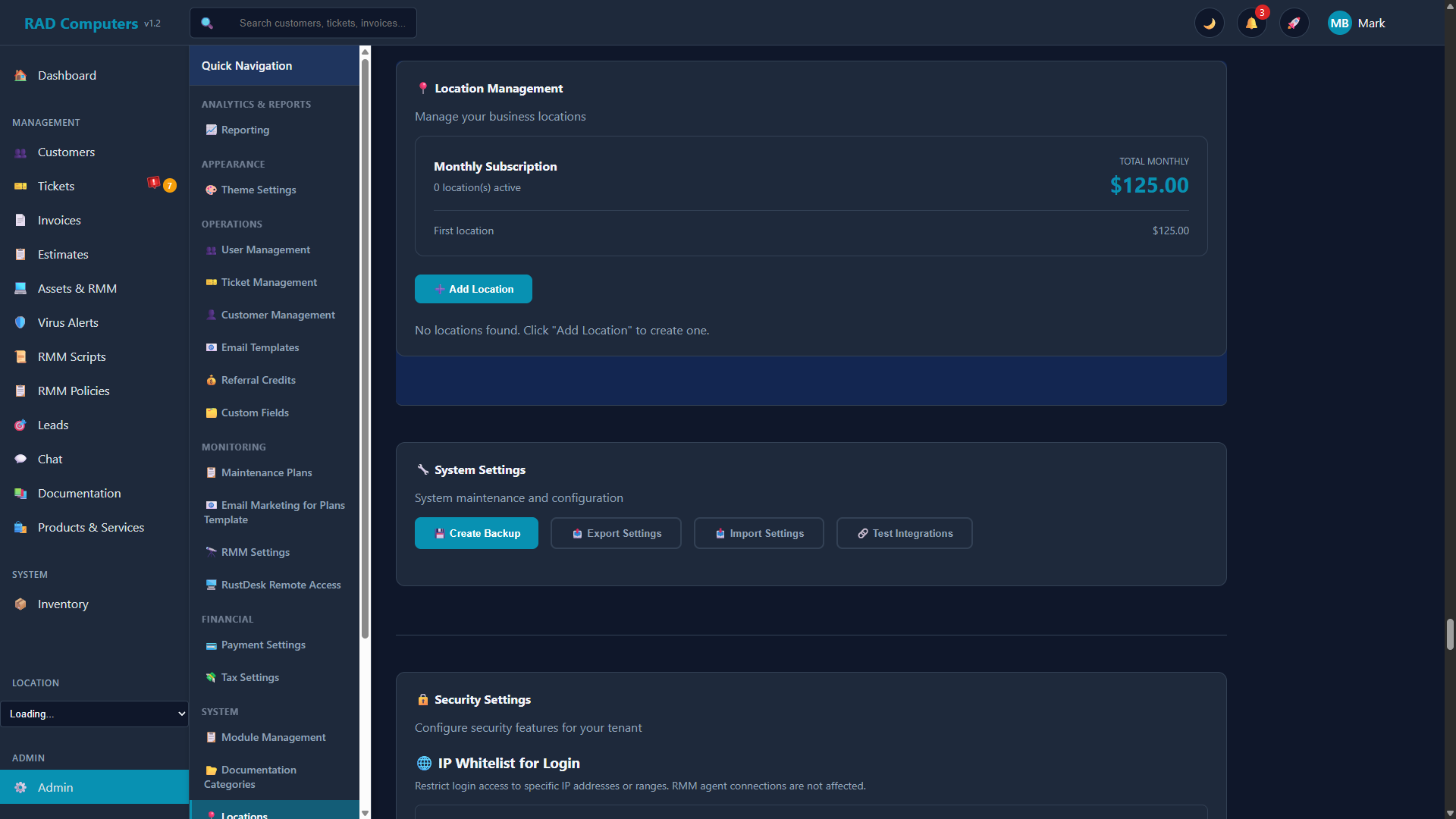 Location Management - Dark Mode