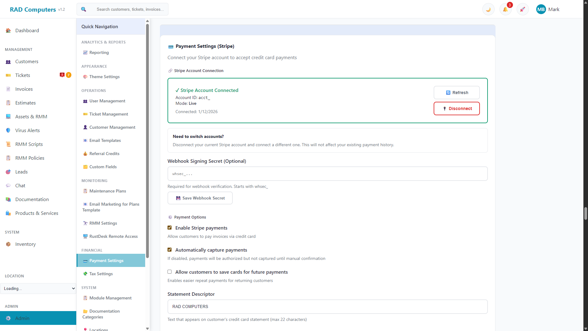 Payment Settings - Light Mode