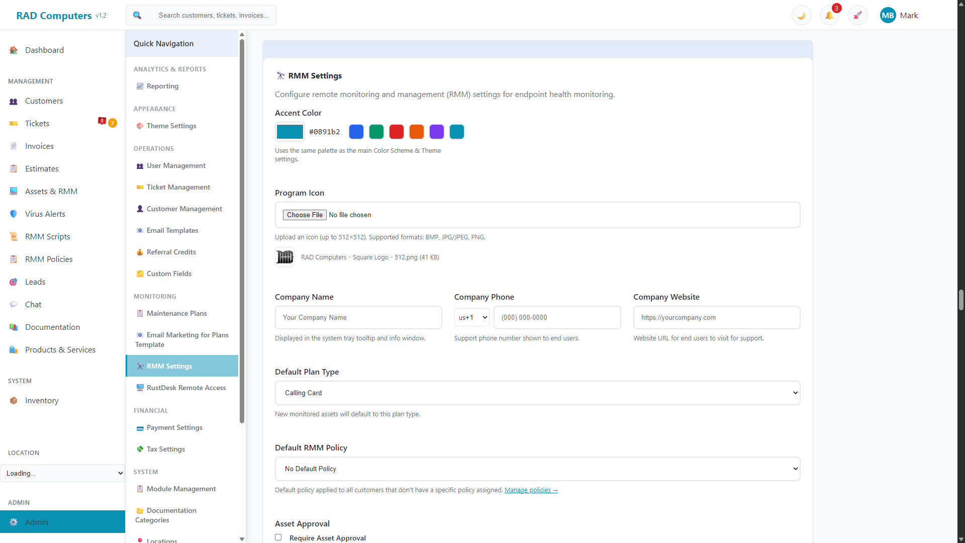 RMM Settings - Light Mode