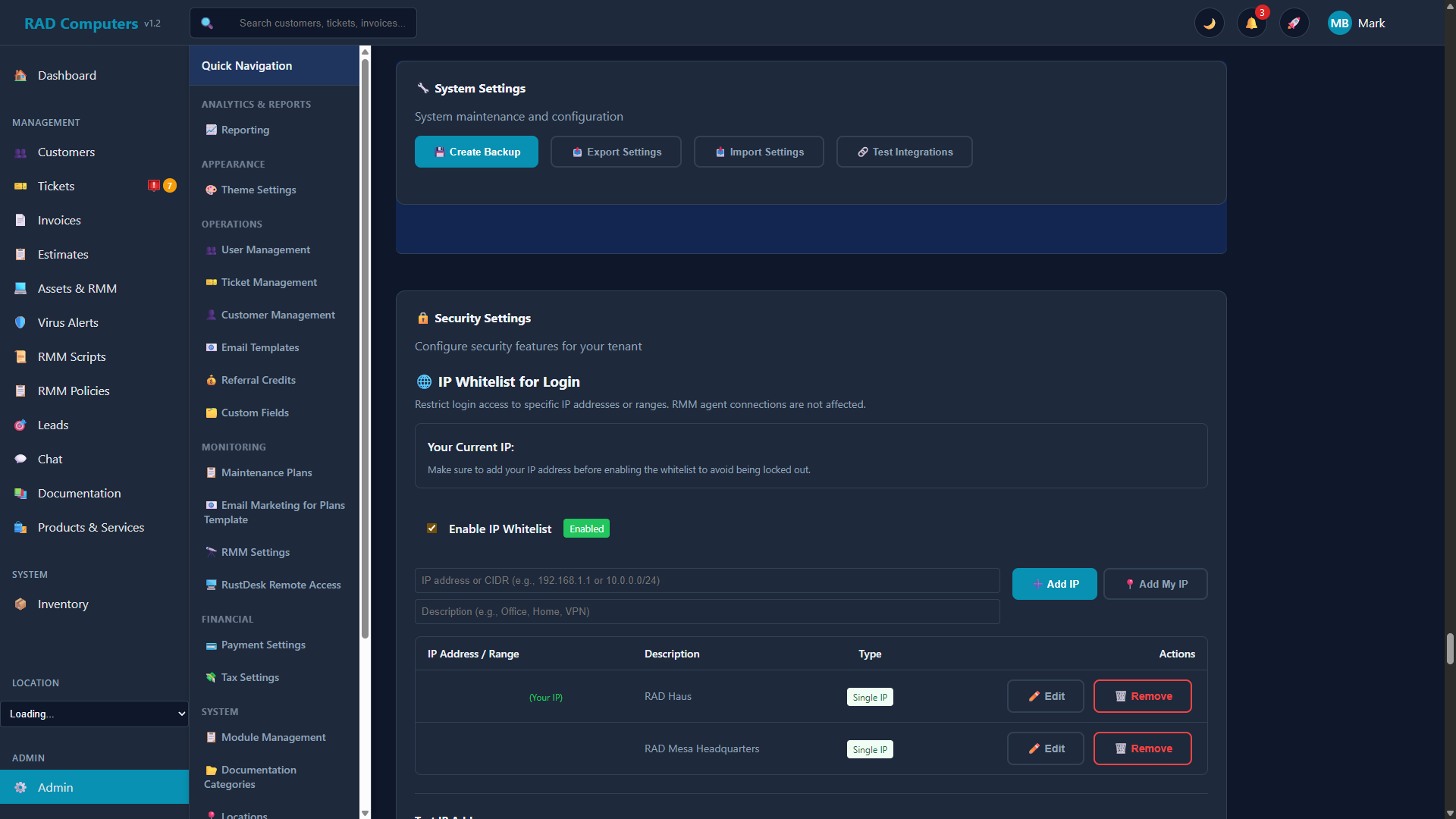 System Settings - Dark Mode