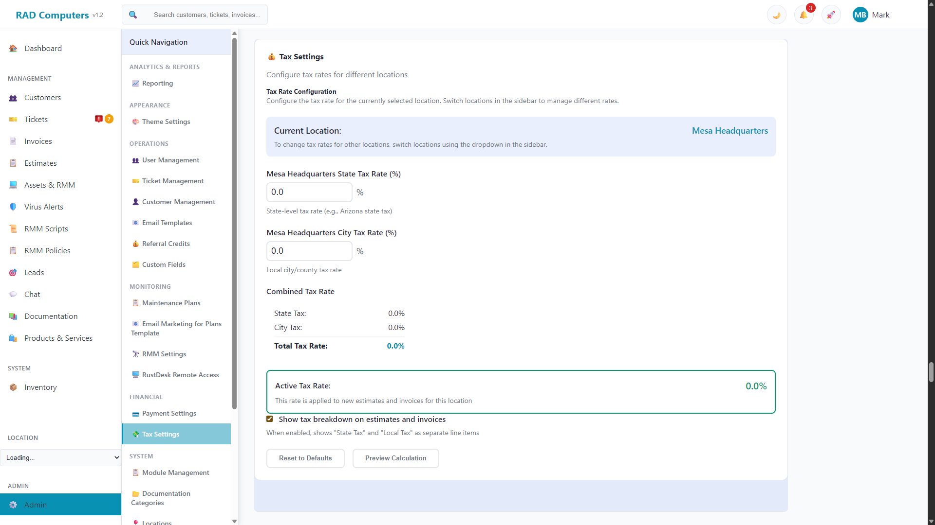 Tax Settings - Light Mode