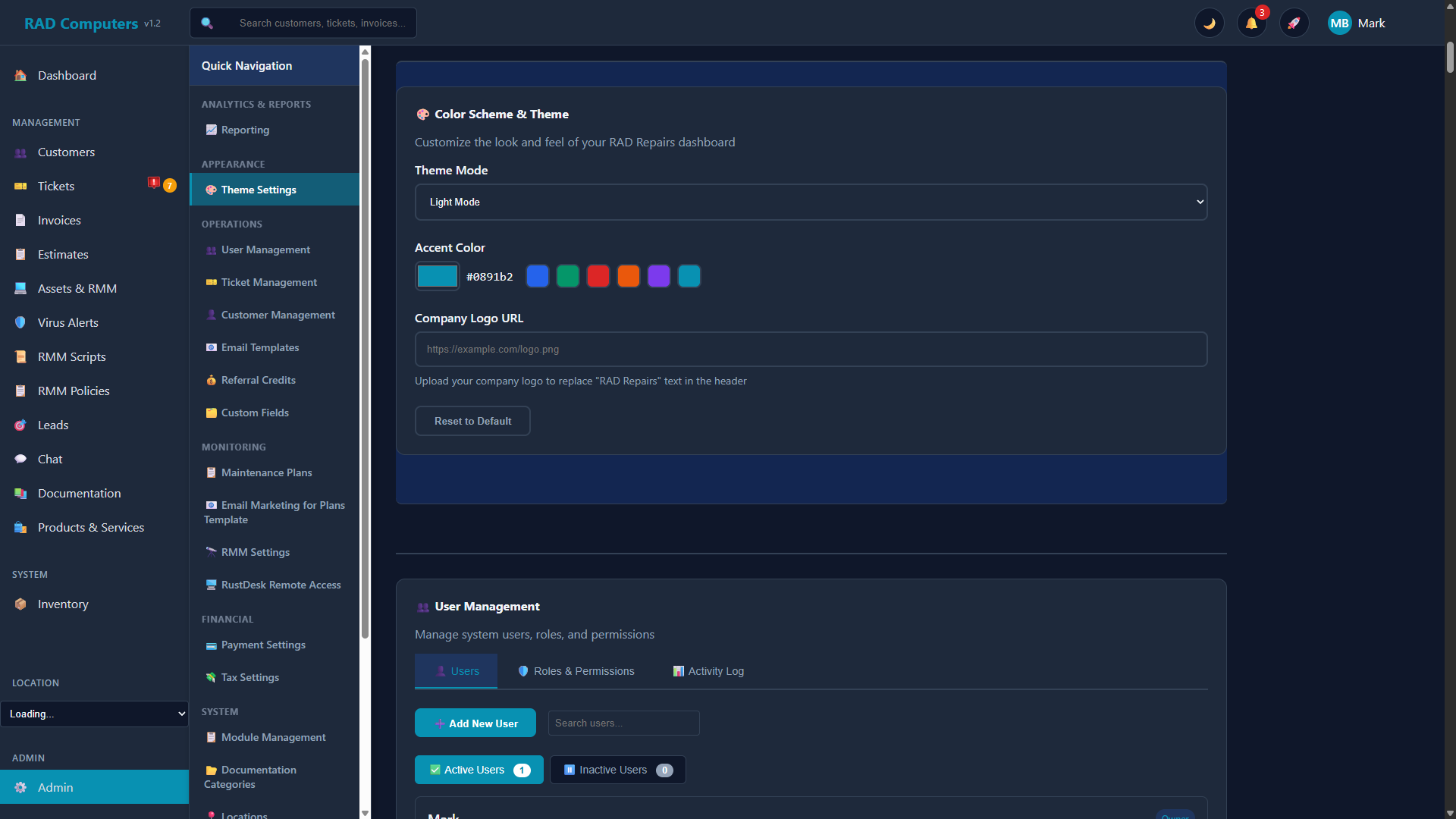 Theme Settings - Dark Mode