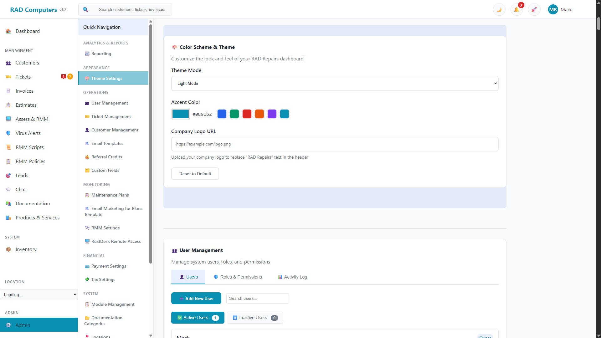 Theme Settings - Light Mode