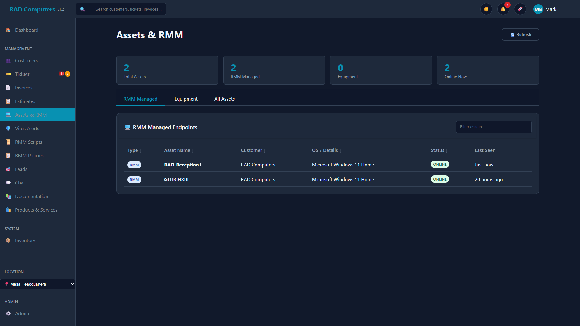 Assets List - Dark Mode