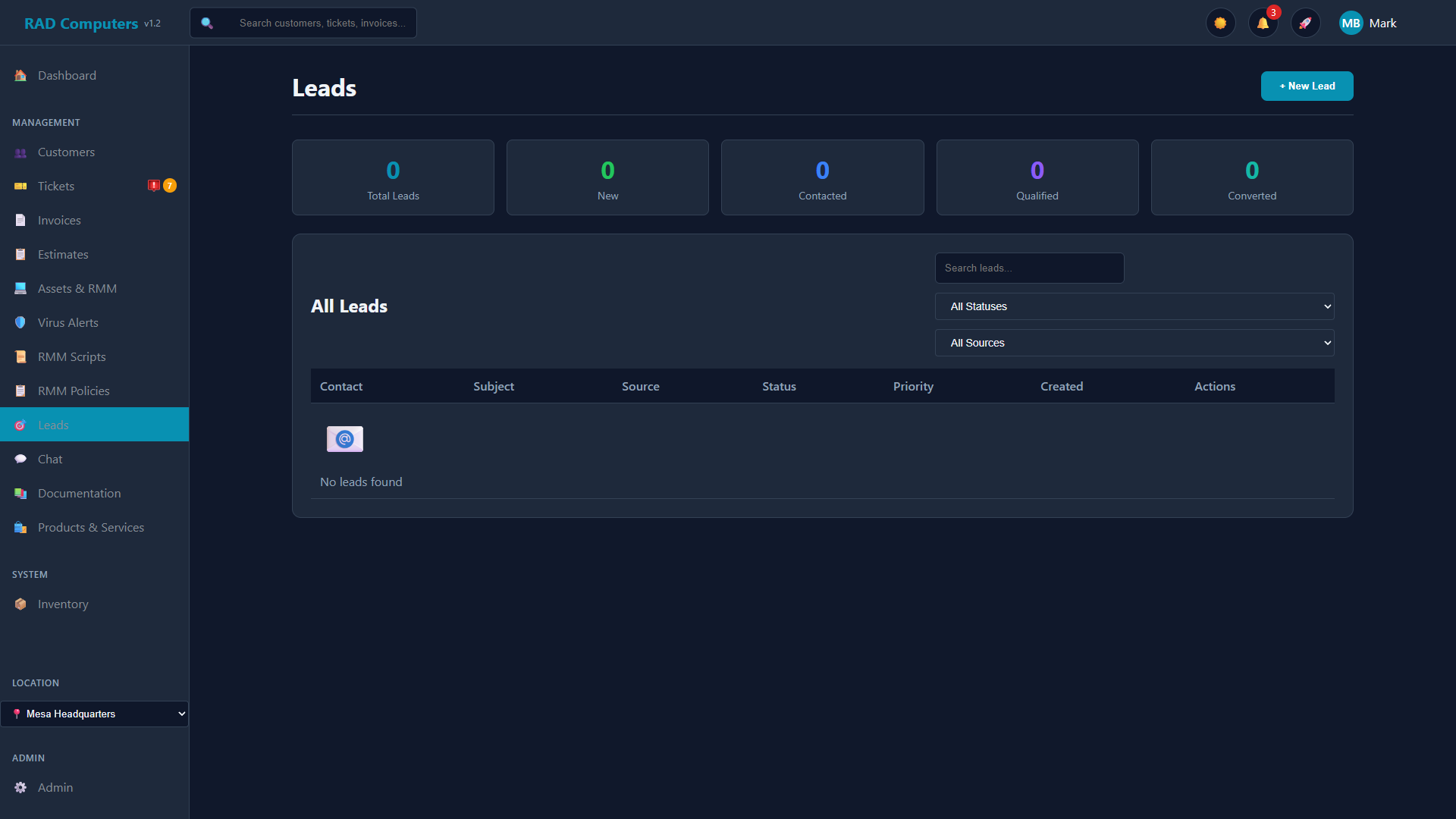 Leads Management Interface