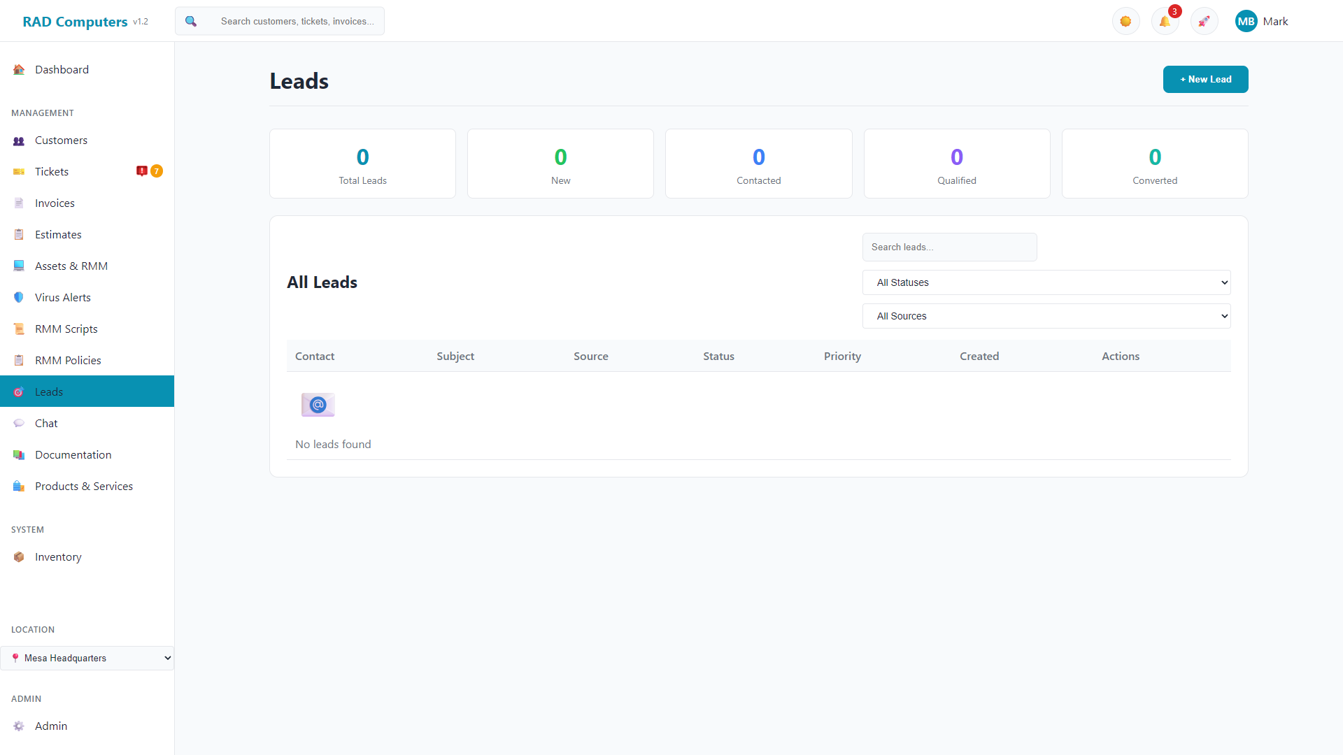 Leads Management Interface