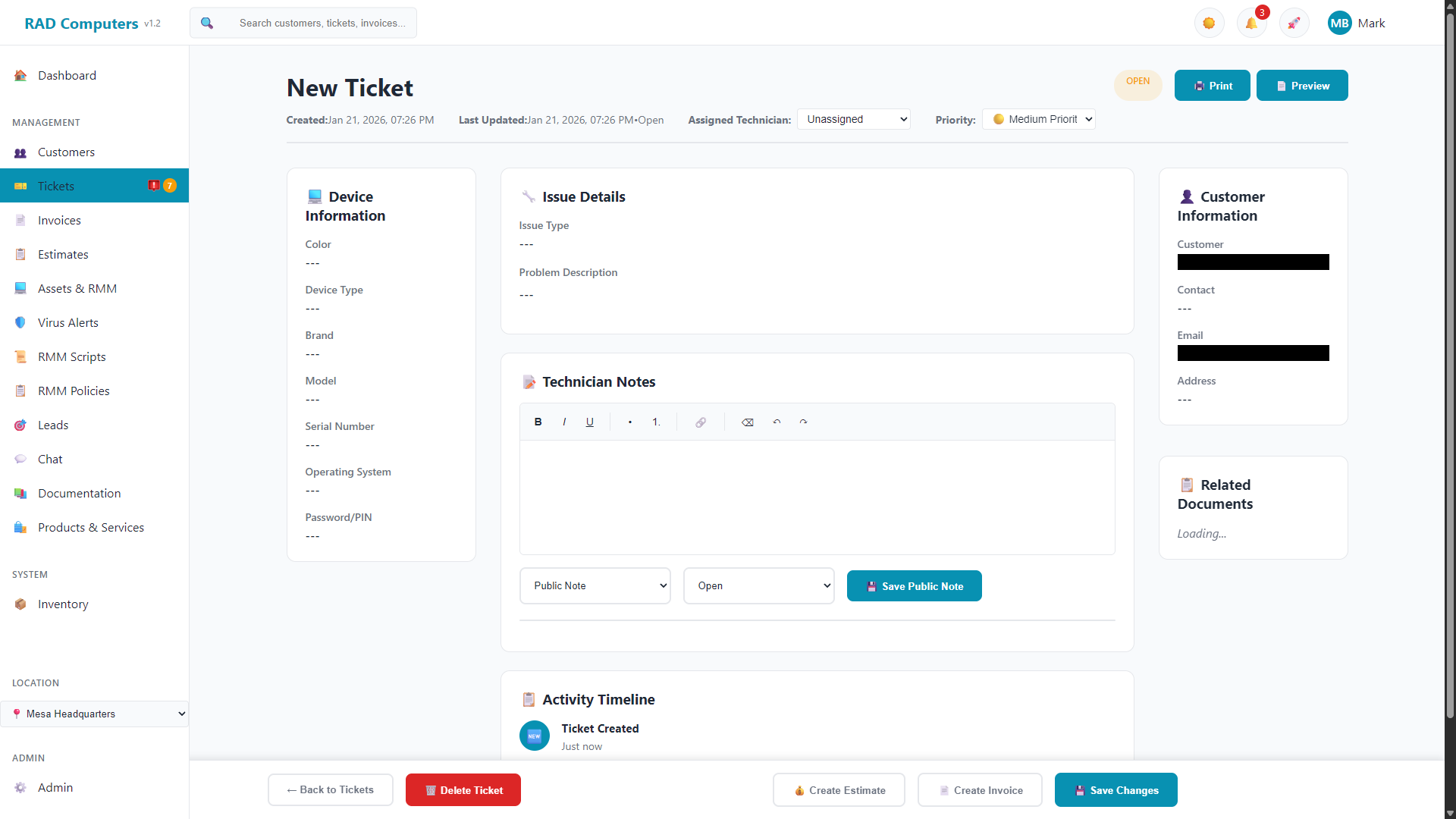 Ticket Detail View - Light Mode
