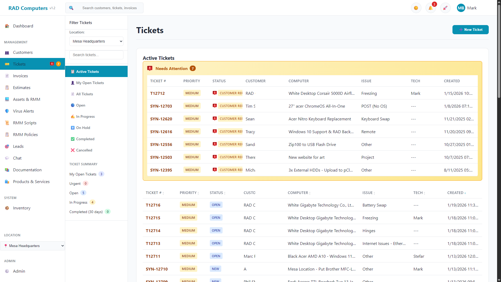 Ticket List - Light Mode